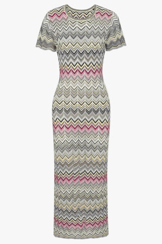 Chevron Knit Short Sleeve Bodycon Long Dress