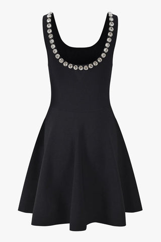Sleeveless Mini Dress with Crystal Neckline and Flared Skirt