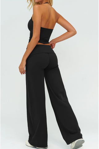 3-Piece Women’s Yoga Set – Cropped Tank, Zip Jacket & Wide-Leg Pants Activewear Set