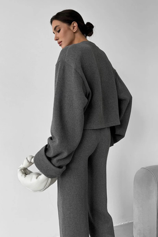 Ribbed Long Sleeve Zip Jacket & Relaxed Pants Co-Ord Set