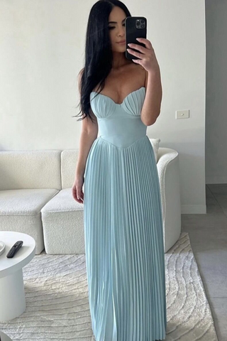 Icy Pleats Strapless Long Dress
