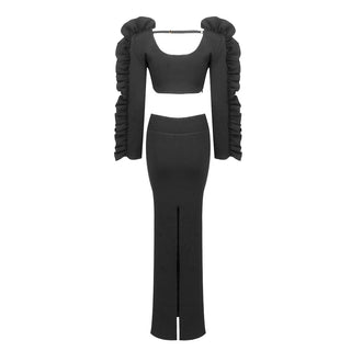 Hayley Long Skirt Crop Flower Bandage Set