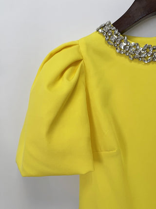 Puff Sleeve Cropped Top & High-Waist Long Skirt Set with Jeweled Details