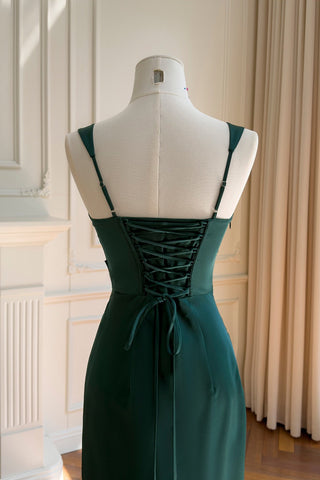 Ruched Square Neck Sleeveless Satin Draped Back Long Dress