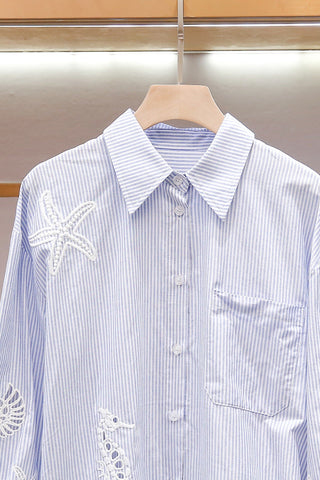 Coastal Embroidered Stripe Shirt & Shorts Set