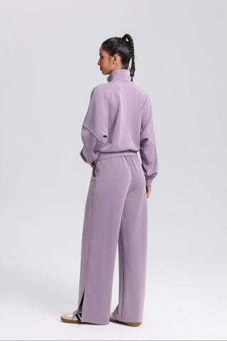 Relaxed Fit Zip-Up Jacket and Wide Leg Pants Set
