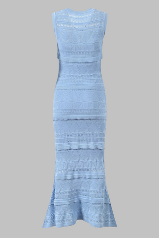 Elegant Hollow Knit Fishtail Maxi Dress Set – Sleeveless Vest & Inner Slip