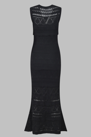 Elegant Hollow Knit Fishtail Maxi Dress Set – Sleeveless Vest & Inner Slip
