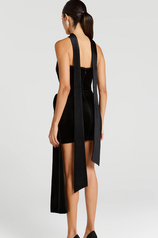 Velvet Corset Draped Scarf Mini Dress