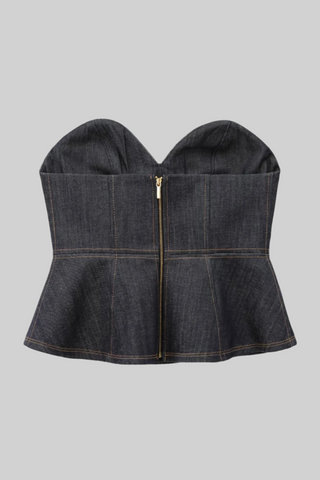 3-Piece Denim Suit – Fitted Blazer, Corset Top & wide-leg pants