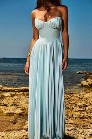 Pleated Grace Strapless Long Dress