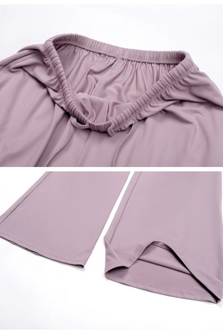 3-Piece Sport Wrap Lounge Set with Long Sleeve Crop Top, Halter Tank, and Wide-Leg Pants