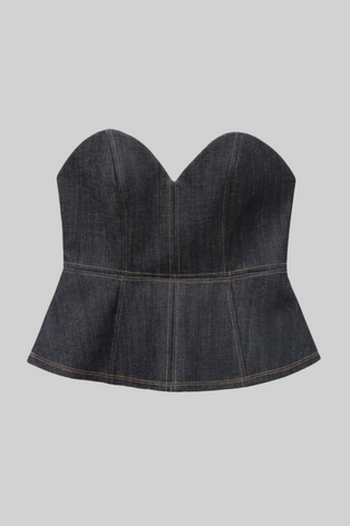 3-Piece Denim Suit – Fitted Blazer, Corset Top & wide-leg pants