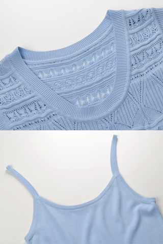 Elegant Hollow Knit Fishtail Maxi Dress Set – Sleeveless Vest & Inner Slip