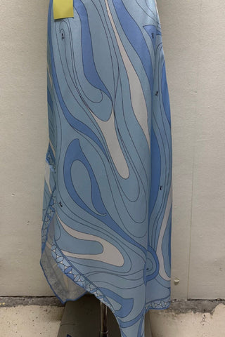Printed Halter Crop Top & Asymmetric Long Skirt Set with Matching Scarf