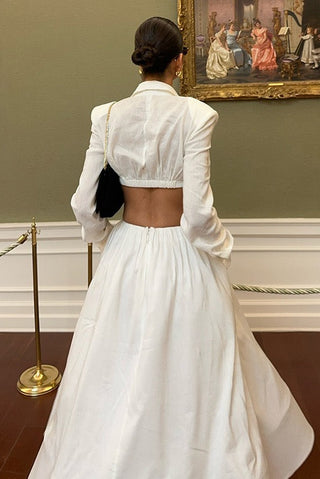 Cropped Shirt & Full Skirt Set – Long Sleeve Two-Piece Set