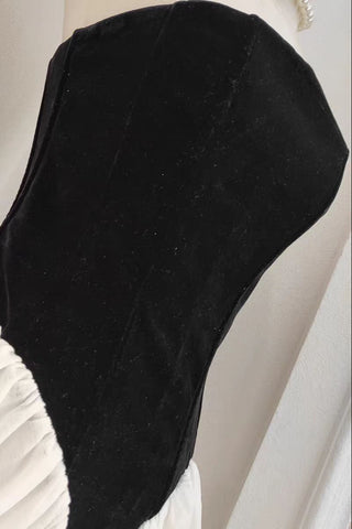 Premium Velvet Corset Strapless Long Dress with Sculpted Bodice and Pleated Draped Skirt