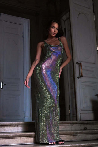 Crystal Embellished Sleeveless Bodycon Long Dress