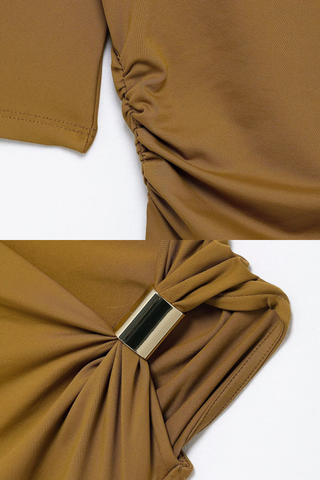 Asymmetric Draped Half Sleeve Top with Metal Accent