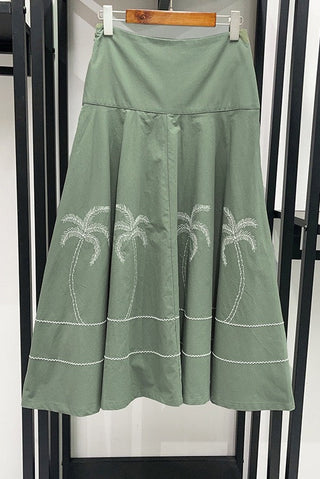 Scallop Cap Sleeve Embroidered Cropped Top & High Waist A-Line Midi Skirt Set