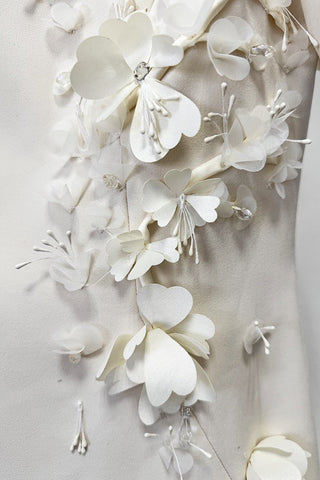 Floral Appliqué Mini Dress – Short Sleeve with Structured Fit