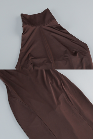 Brown Halter Neck Sleeveless Long Dress with High Neck and Mermaid Silhouette
