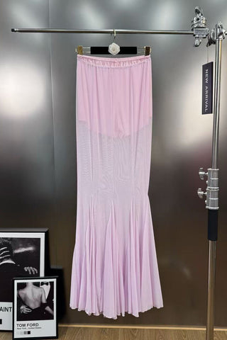 Long-Sleeve Structured Crepe Blazer & Pleated Mesh Skirt Set – Tailored Design