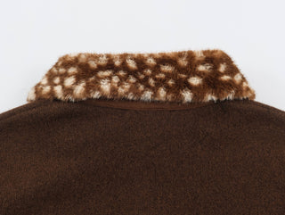 Wool-Blend Short Jacket with Faux Fur Collar and Cuffs