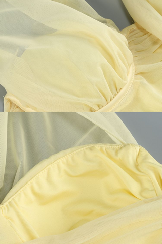 Halter Neck Yellow Mesh Long Dress with Side Slit