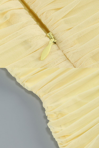 Halter Neck Yellow Mesh Long Dress with Side Slit