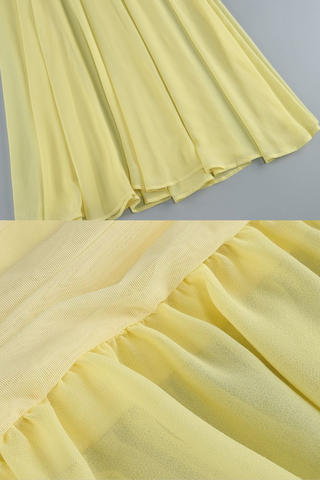 Halter Neck Yellow Mesh Long Dress with Side Slit