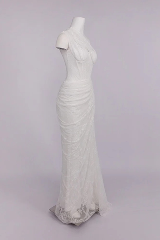 One-Shoulder Lace Long Dress with Sculpted Corset Fit