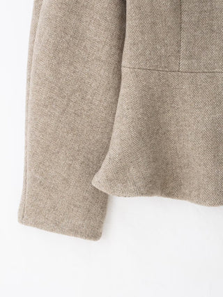 Herringbone Wool-Look Long Sleeve Peplum Jacket with Shawl Collar