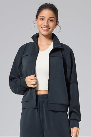 Relaxed Fit Zip-Up Jacket and Wide Leg Pants Set