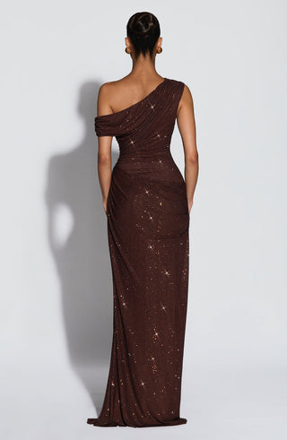 One-Shoulder Shimmer Mesh Long Evening Dress