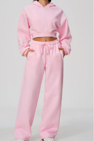 Cropped Zip-Up Hoodie & Wide-Leg Sweatpants Set