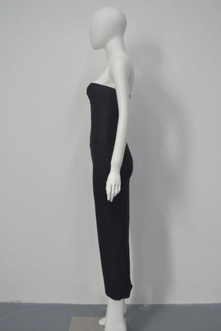 Strapless Bandage Midi Dress with Sculpted Sweetheart Neckline and Bodycon Fit
