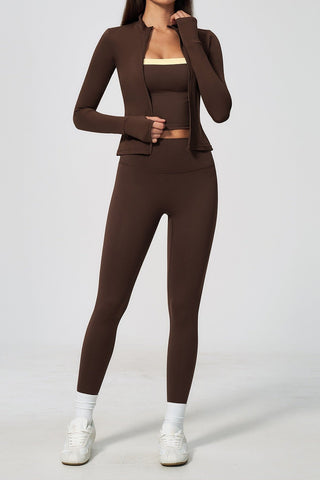 Zip-Up Active Jacket, Bandeau Top & High-Waist Leggings Set