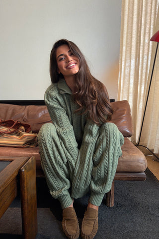 Cable Knit Zip-Up Cardigan and Jogger Pants Set