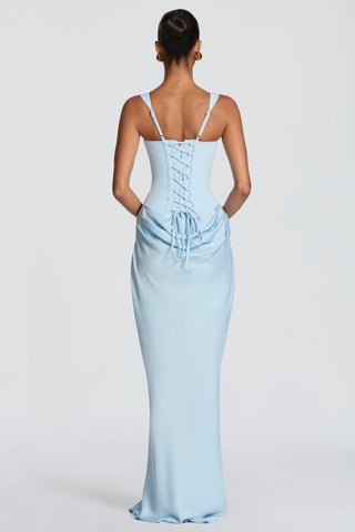 Romantic Sleeveless Corset Long Dress with Draped Waist & Lace-Up Back