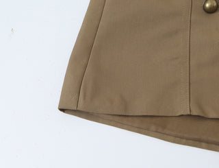 Military-Inspired Stand Collar Long Sleeve Jacket & High Waist Tailored Shorts Set