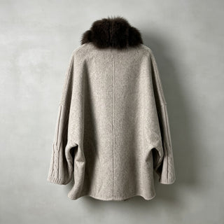 Faux Fur Trim Cable Knit Long Cardigan