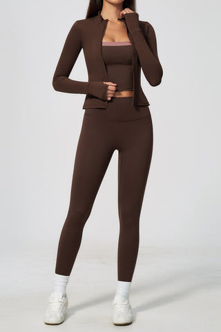 Zip-Up Active Jacket, Bandeau Top & High-Waist Leggings Set