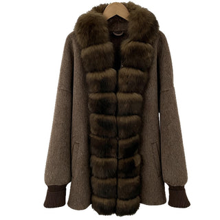 Plush Faux Fur Trimmed Long Sleeve Wool-Feel Coat