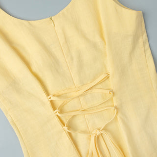 Sleeveless Linen-Blend Peplum Top & Long Skirt Co-Ord Set with Lace-Up Back
