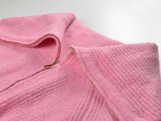 Oversized Collar Ribbed Knit Zip-Up Sweater
