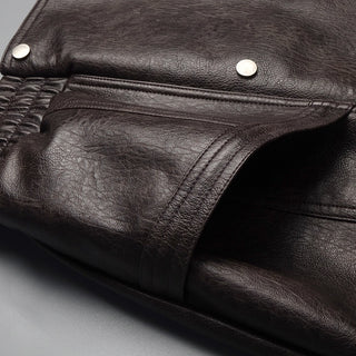 Classic Aviator Leather Jacket with High Neck, Utility Pockets, and Structured Fit