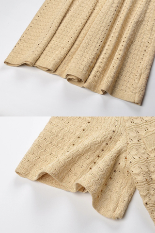 Textured Knit Long Dress – Short Sleeve Button Front Design