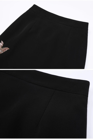 High Waist Straight Long Skirt with Embellished Detail and Structured Tailoring