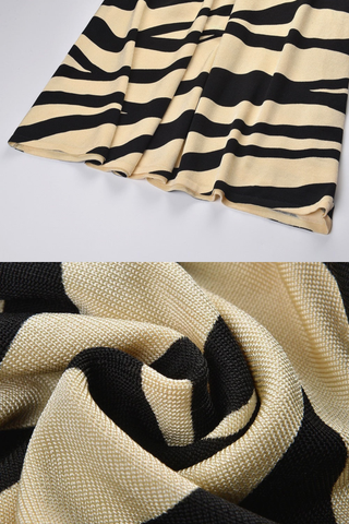 Sleeveless Zebra Print Knit Long Dress with Double Shoulder Straps